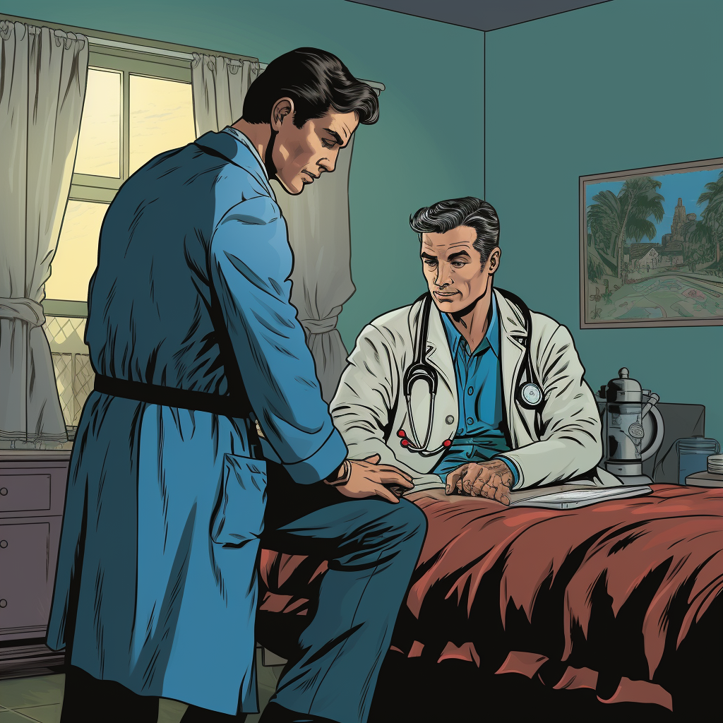 Doctor examining patient comic style