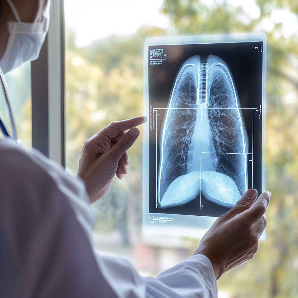 Doctor analyzing lung X-ray