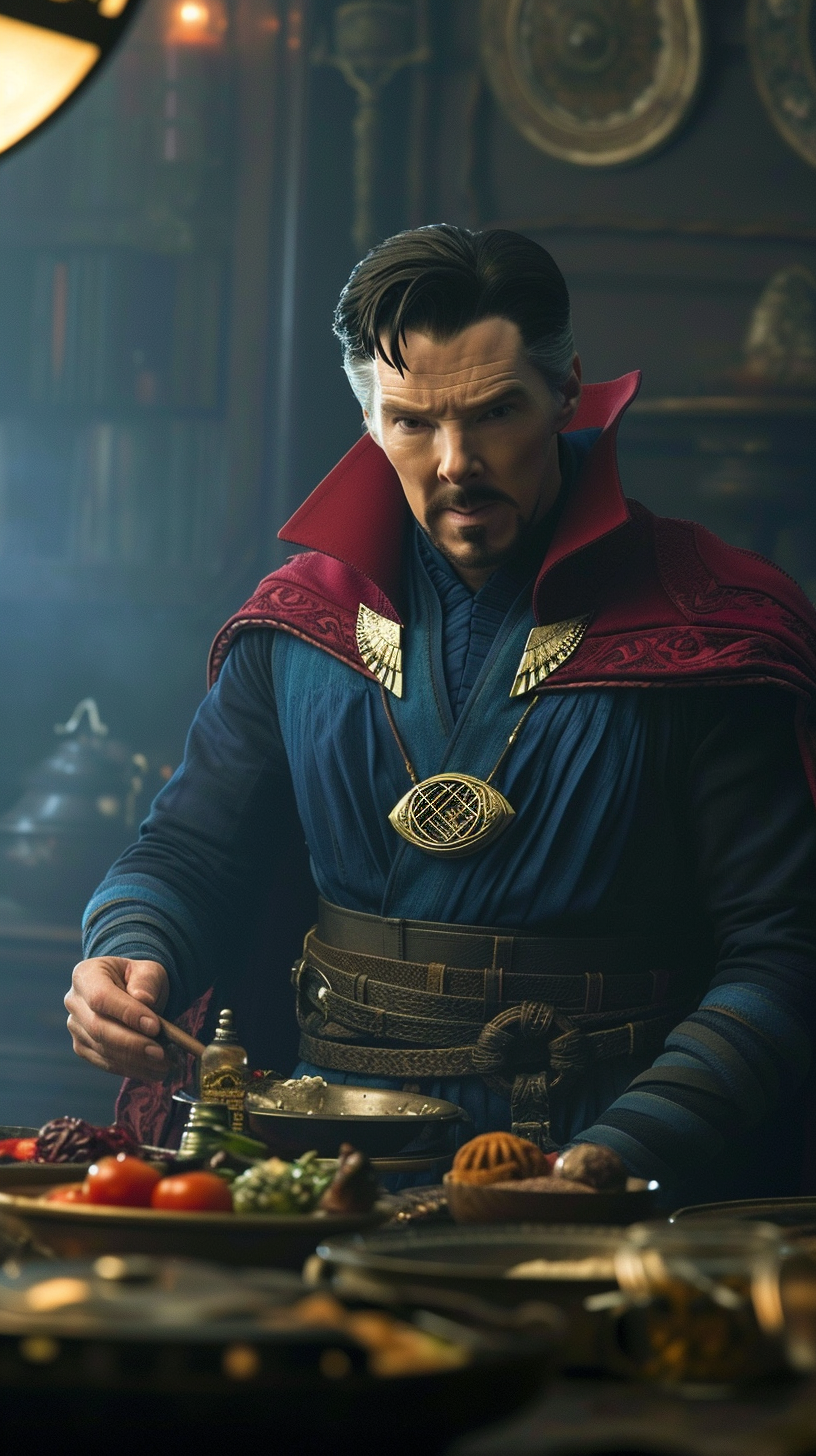 Doctor Strange preparing an exotic meal