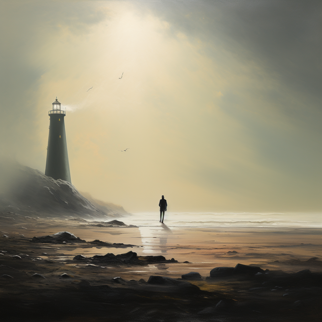 Doctor gazing at distant lighthouse