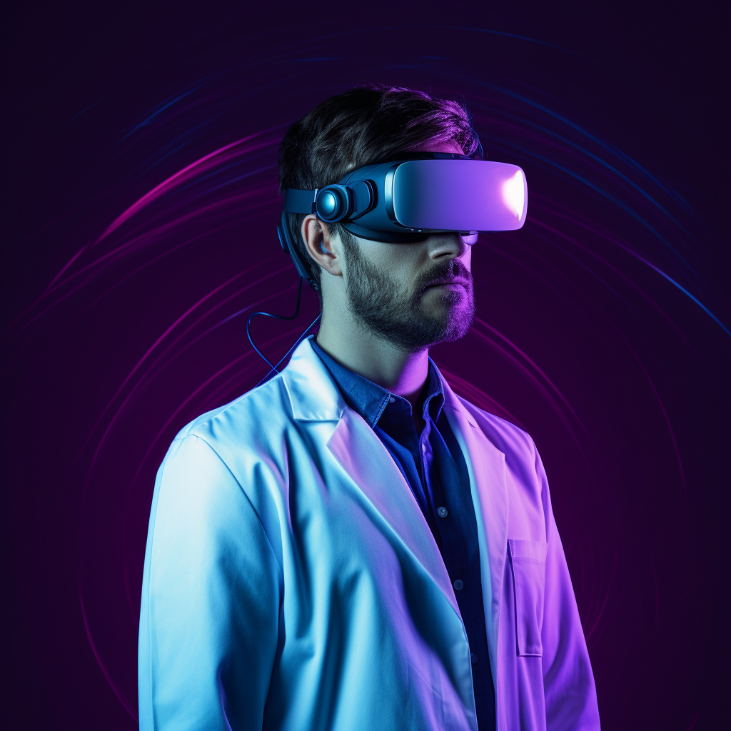 Doctor using VR headset for medical training