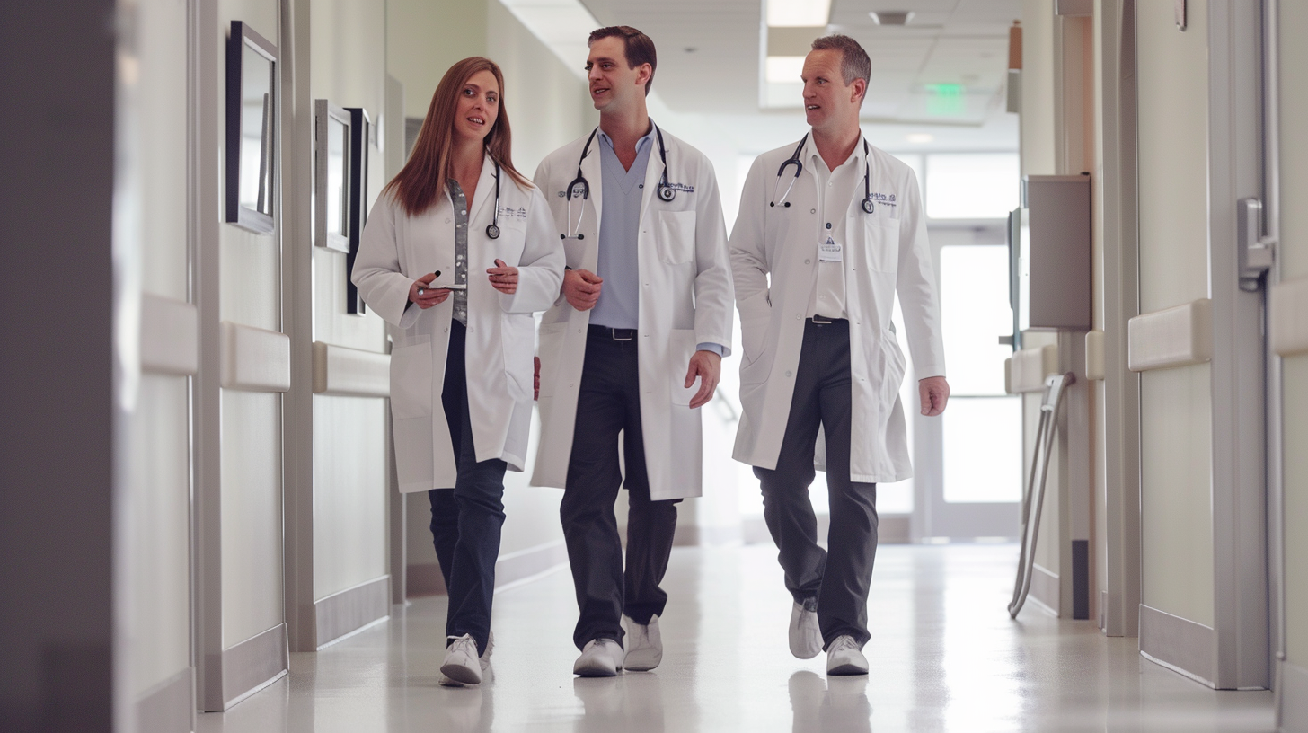 Doctors walking in hospital