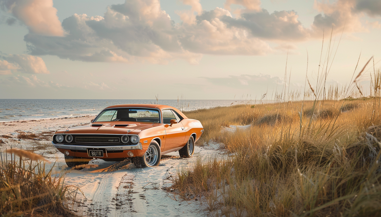 Vintage Dodge Challenger on Beautiful Beach