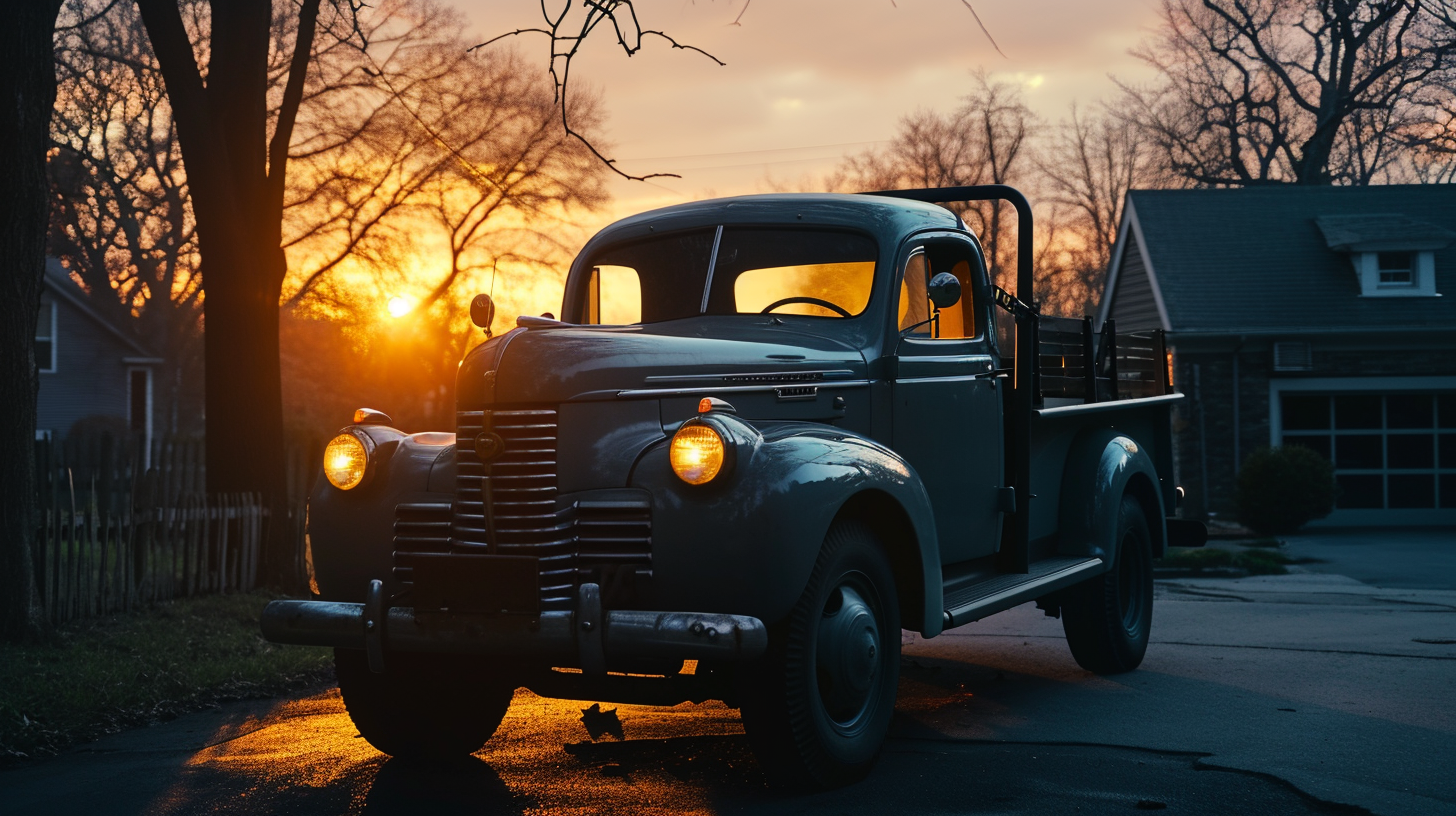 1951 Dodge Power Wagon Tow Truck in New York sunrise