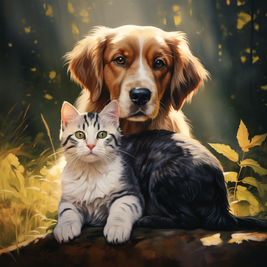 Lovely dog and cat in society