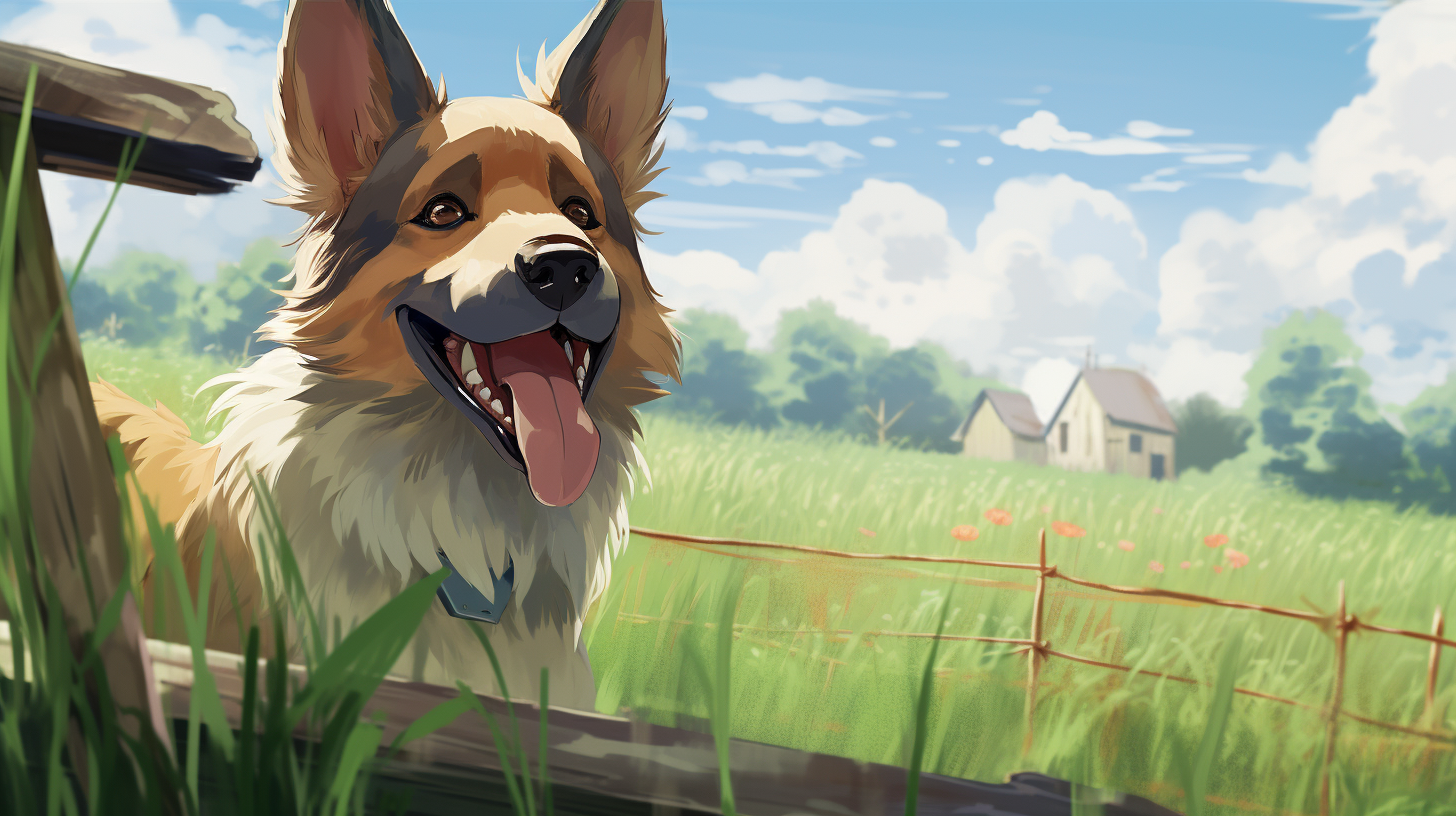 Happy dog in anime field