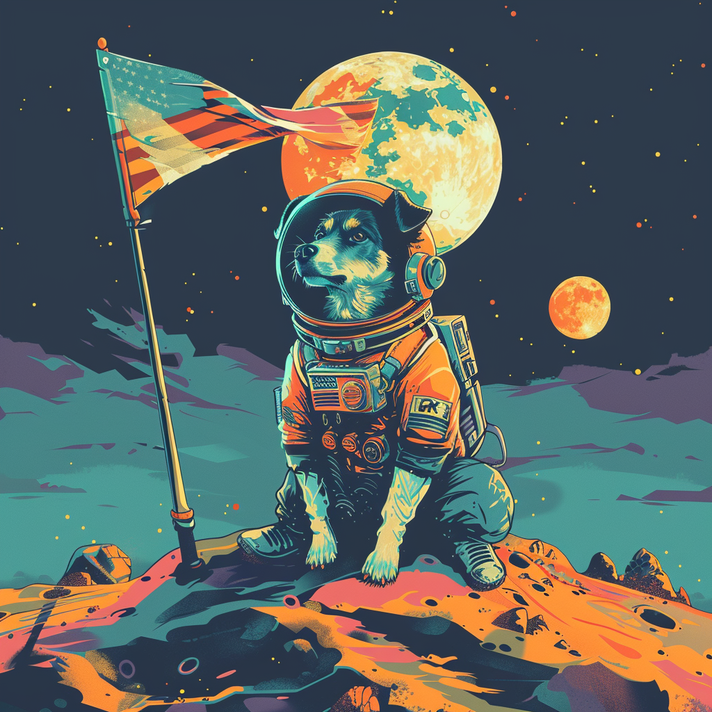 Dog astronaut on moon flag