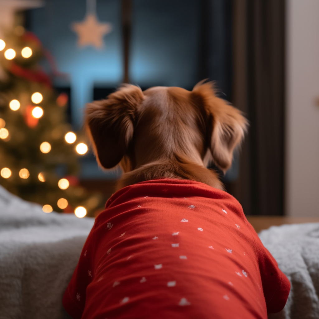 Cute dog in red shirt