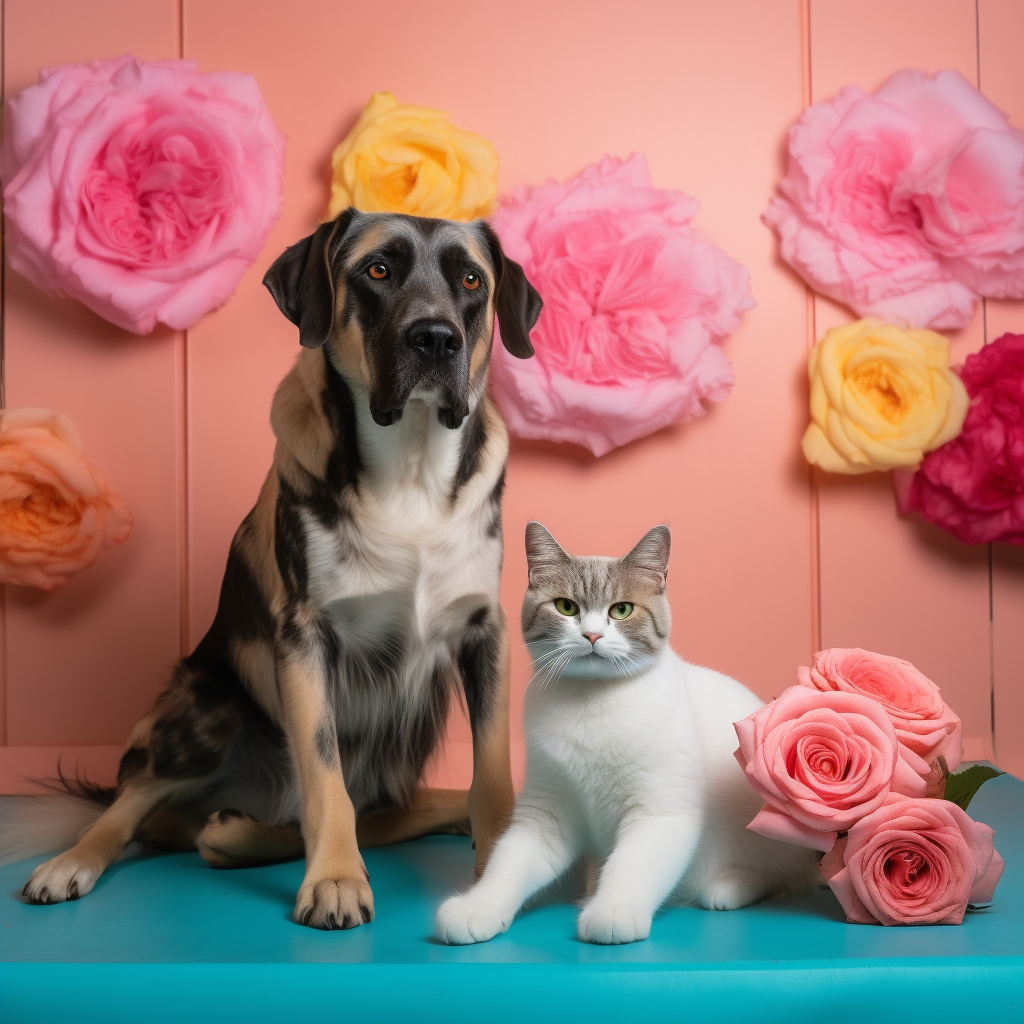 Dog and cat playing in cute daycare