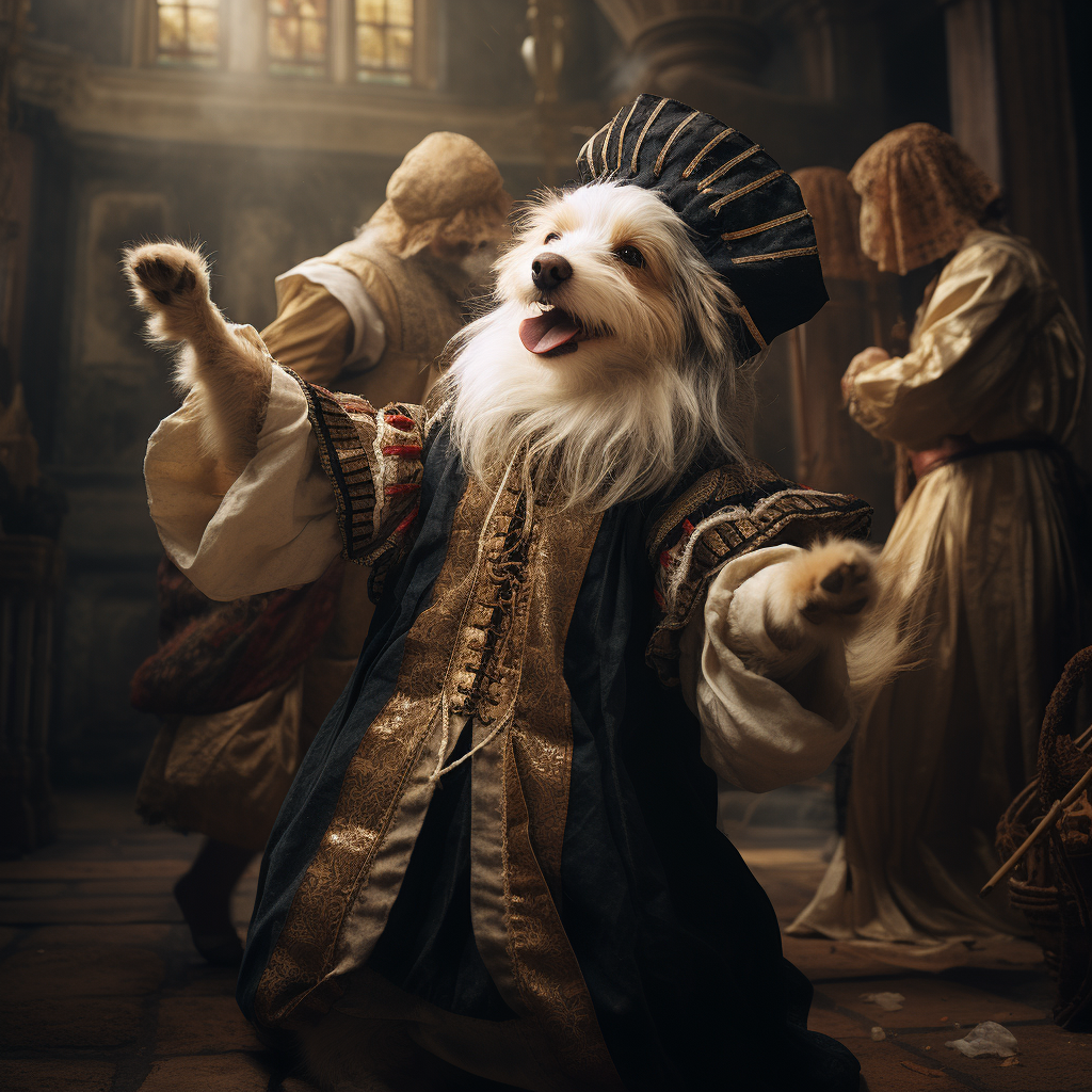 Dog and Cat Dancing in Renaissance Outfit