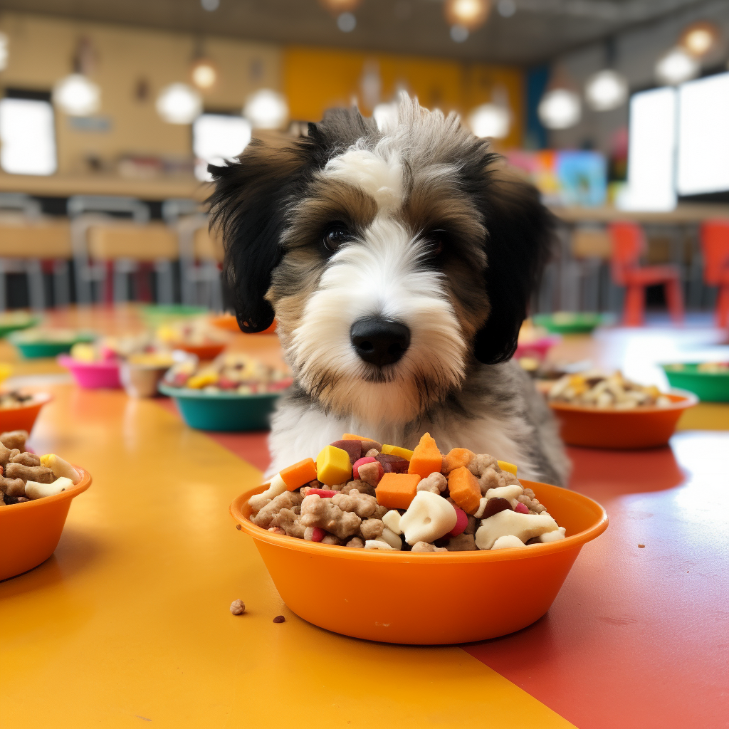 Dog Eating Gourmet Food in Daycare