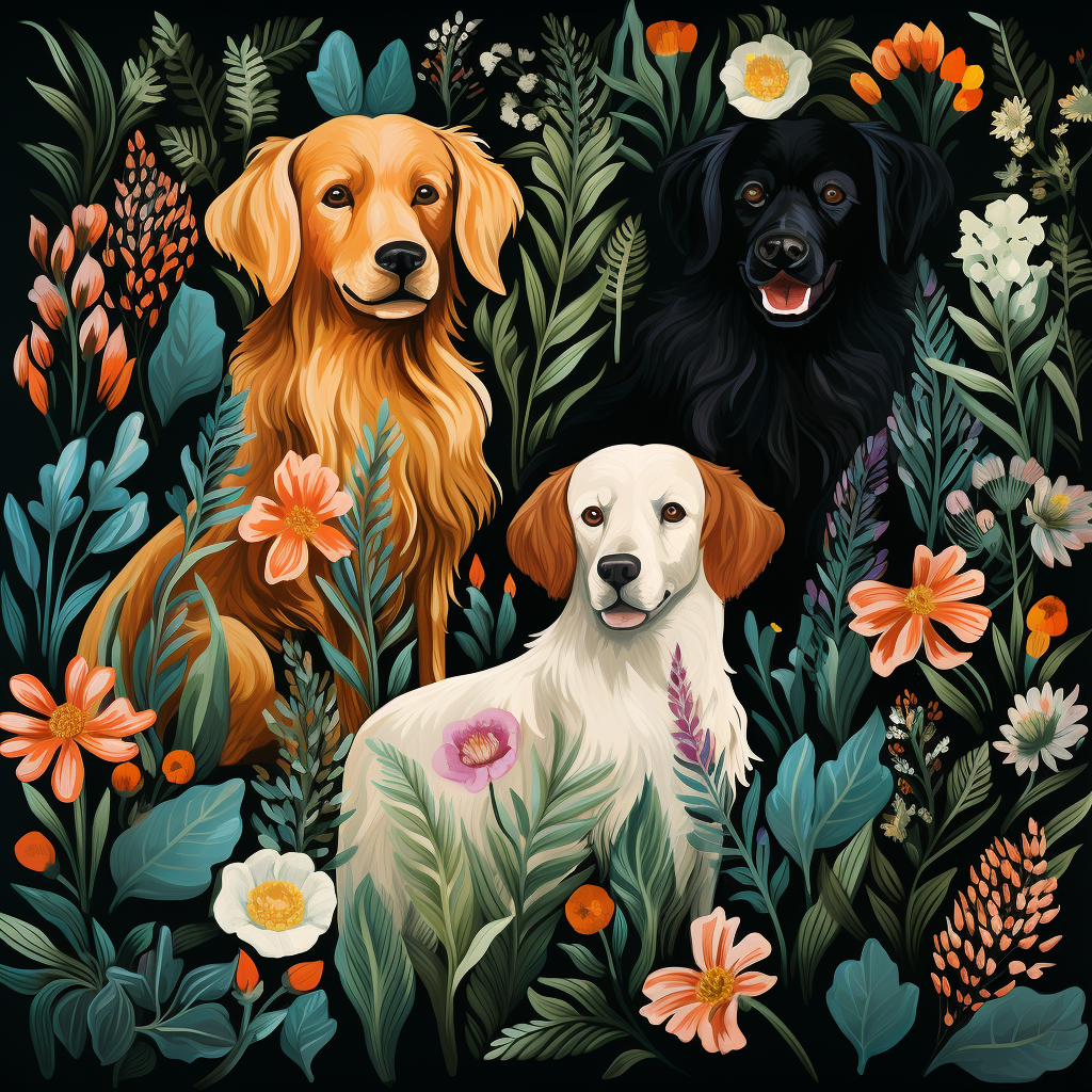 Pattern of dogs and flowers