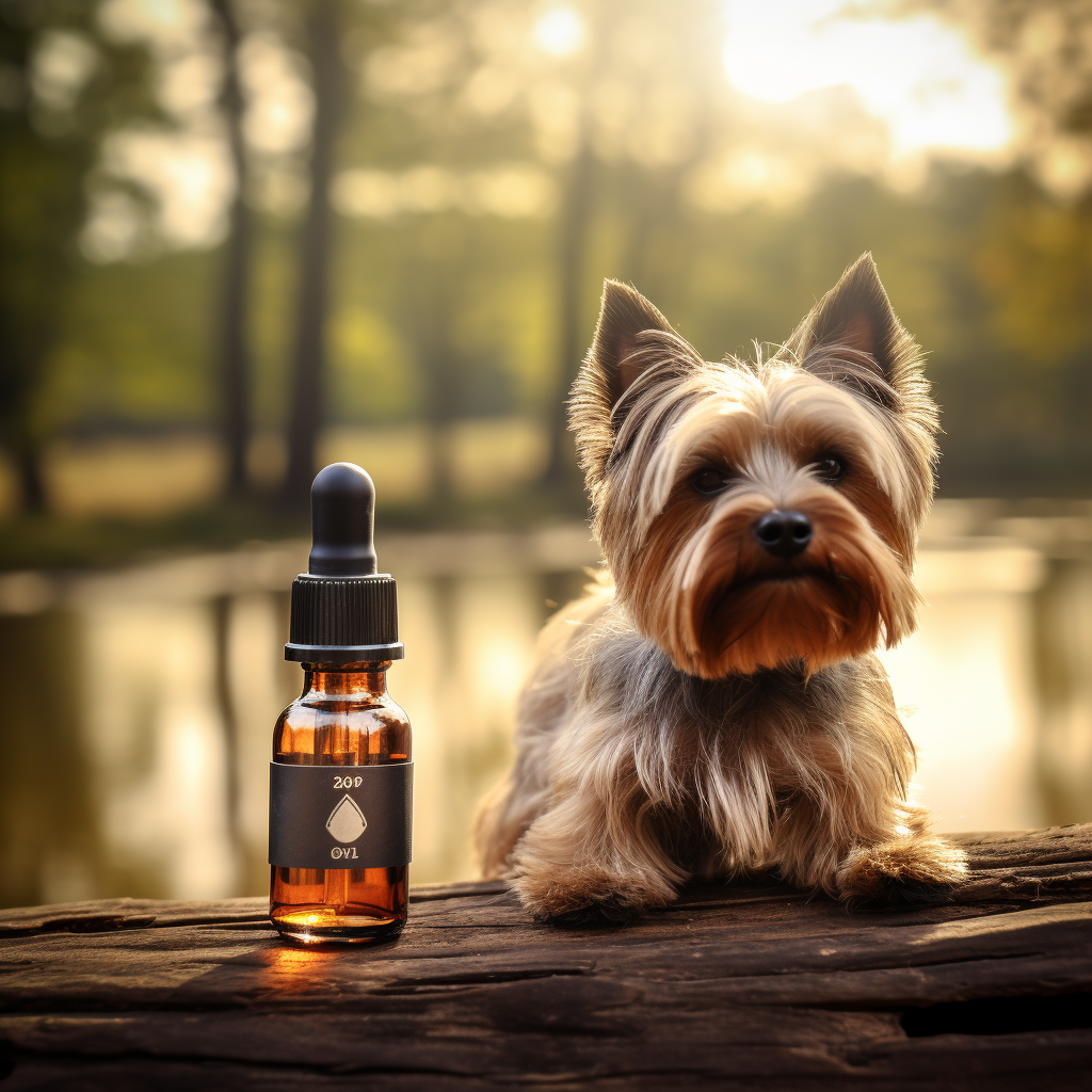 Dog with Brown Bottle in Forest