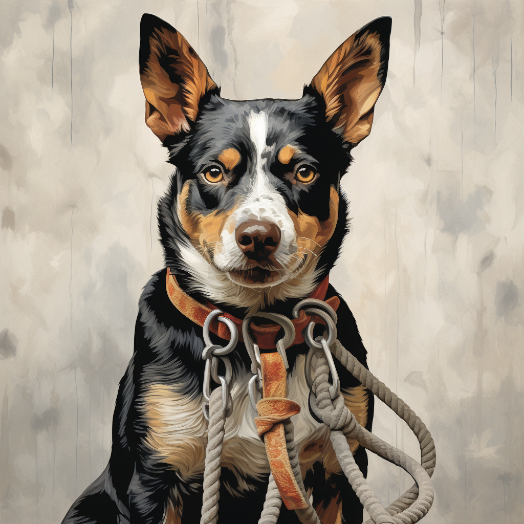 Australian cattle dog with rope leash