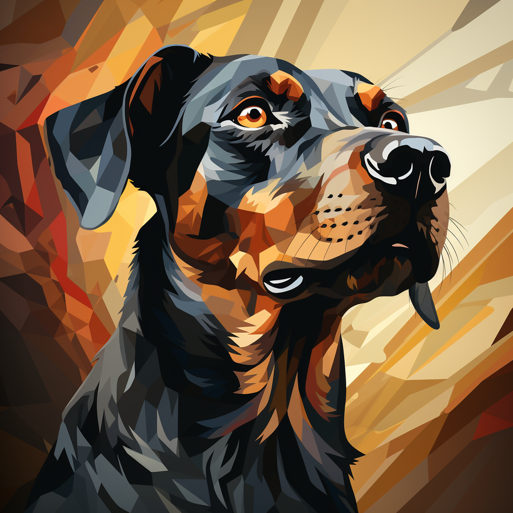 Colorful dog logo on black and brown background