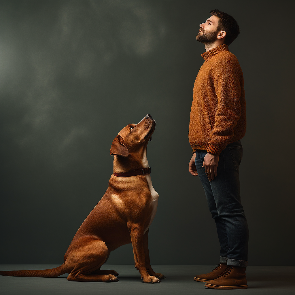 Dog looking up at owner