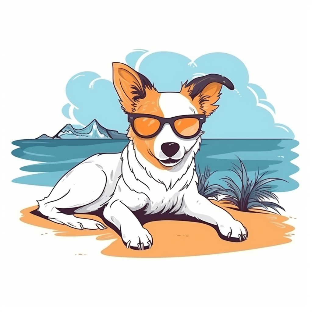 Dog in Sunglasses on Beach