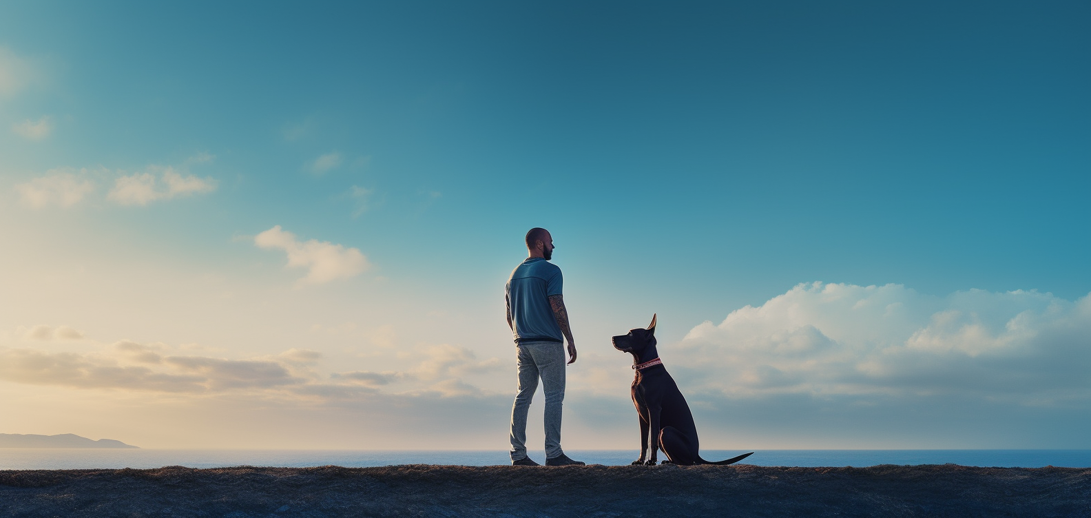 Dog and owner enjoying the blue sky