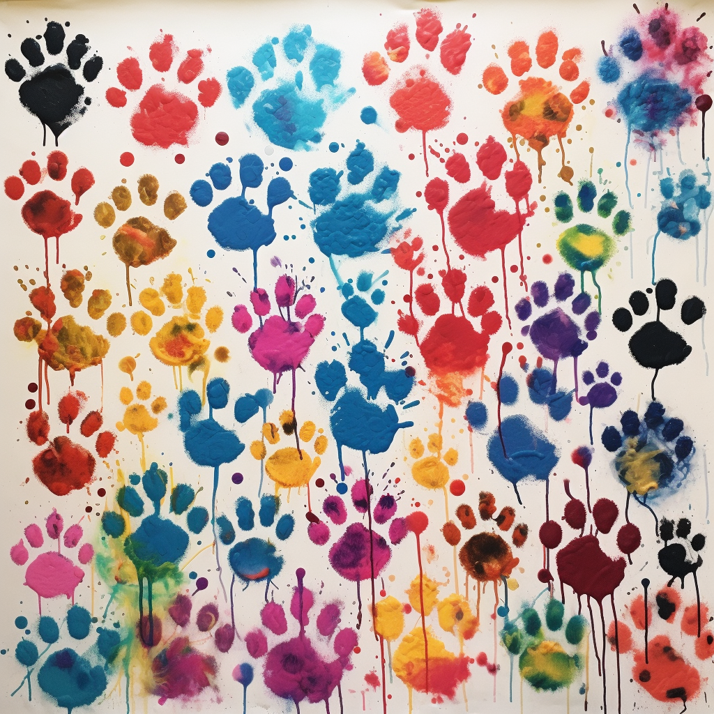 Colorful dog paw prints made with paint