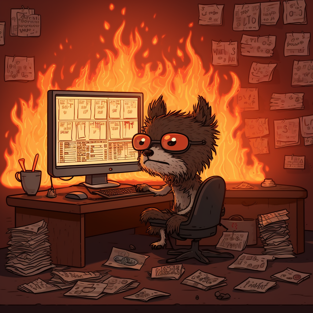 Cartoon dog programmer burn deadlines