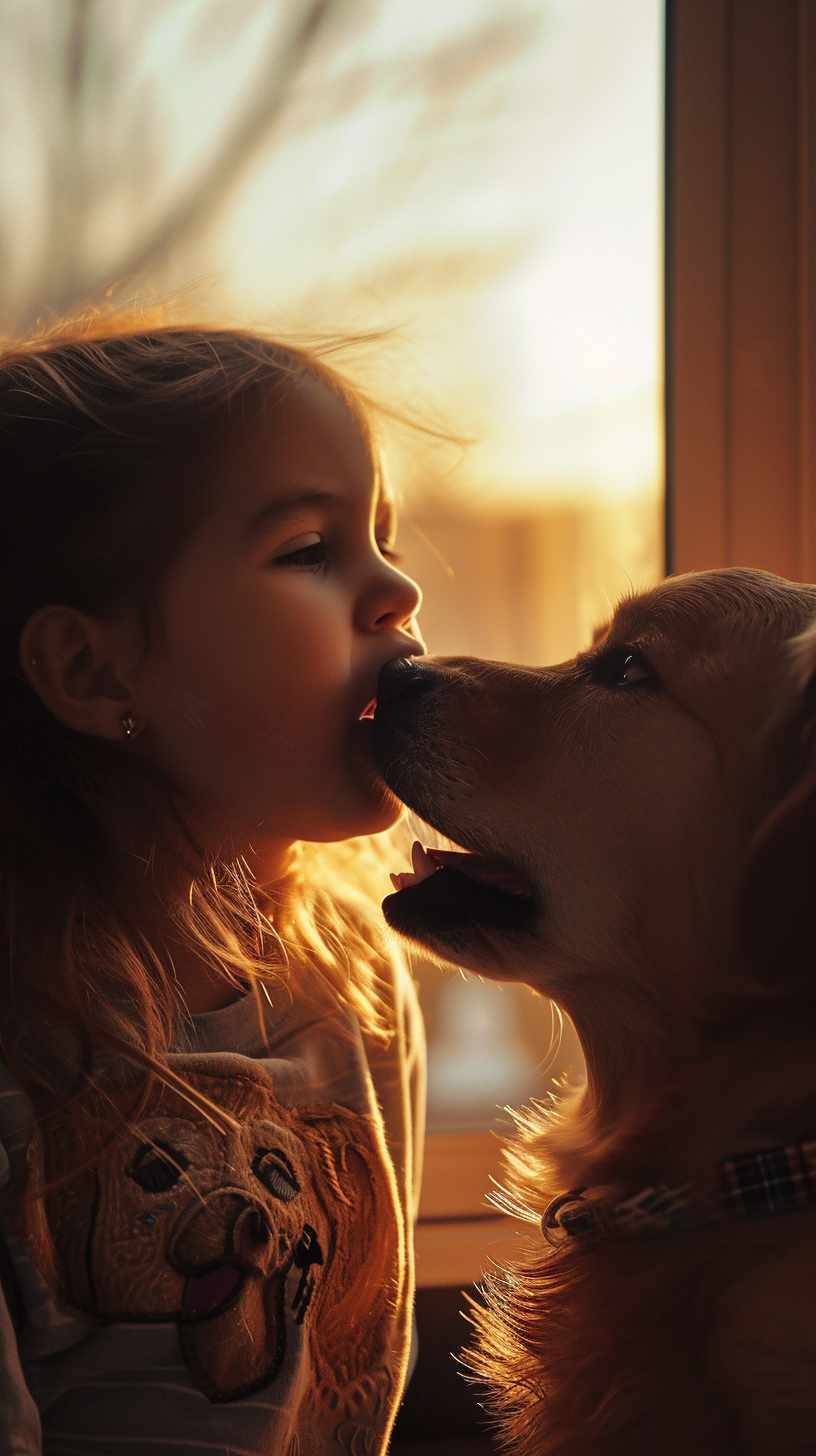 Dog bad breath on little girl