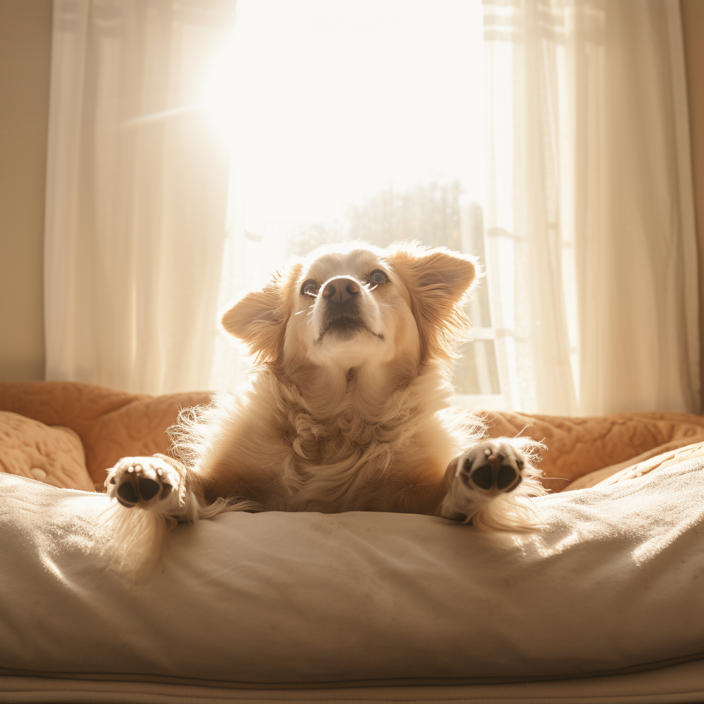 Cute dog relaxed on soft bed