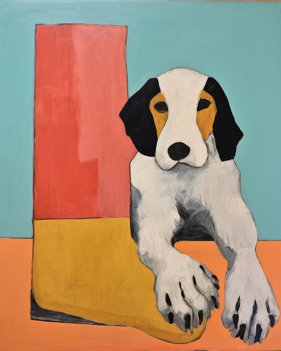 Dog cocking leg in style of Milton Avery