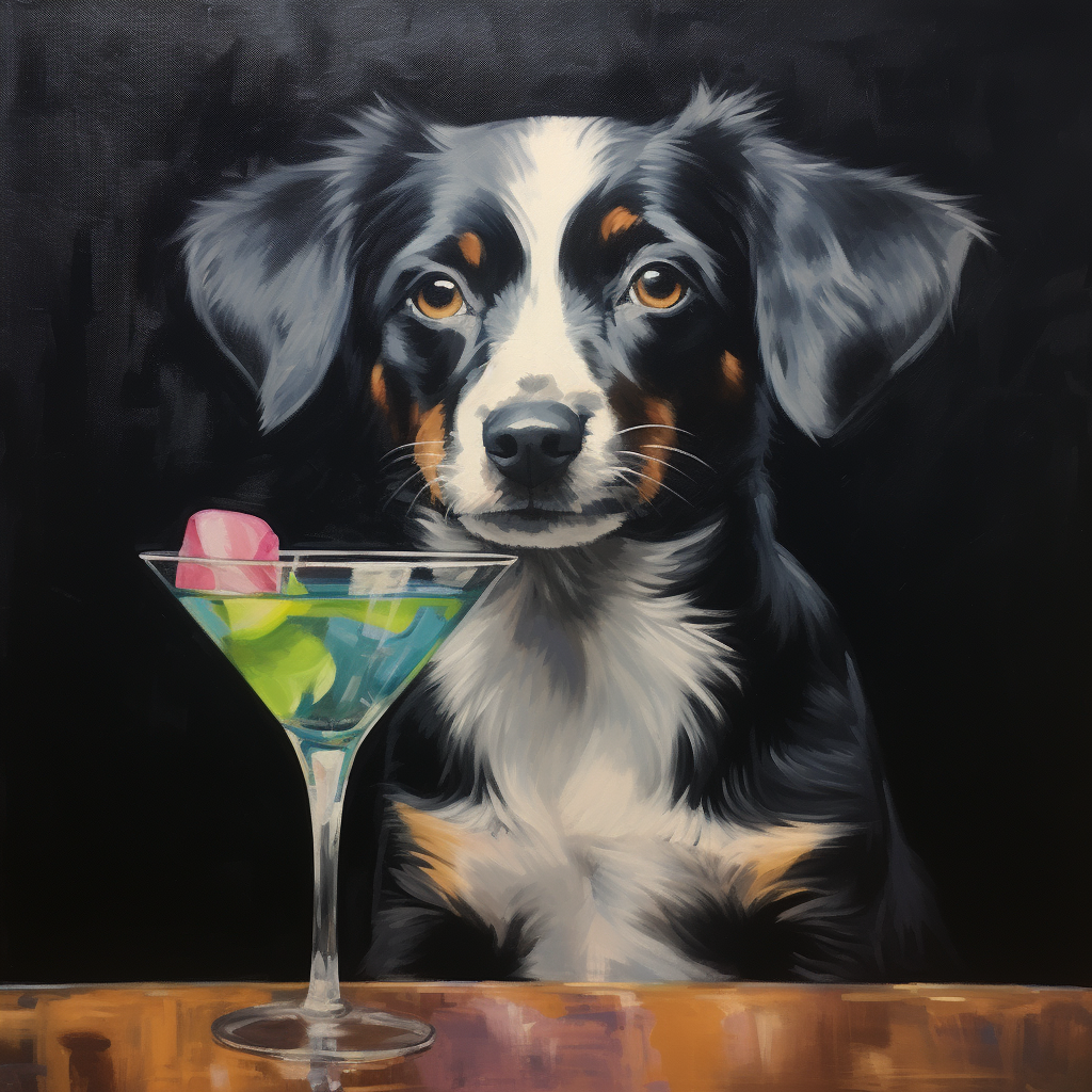 Dog with Martini in Stylized Oil Painting