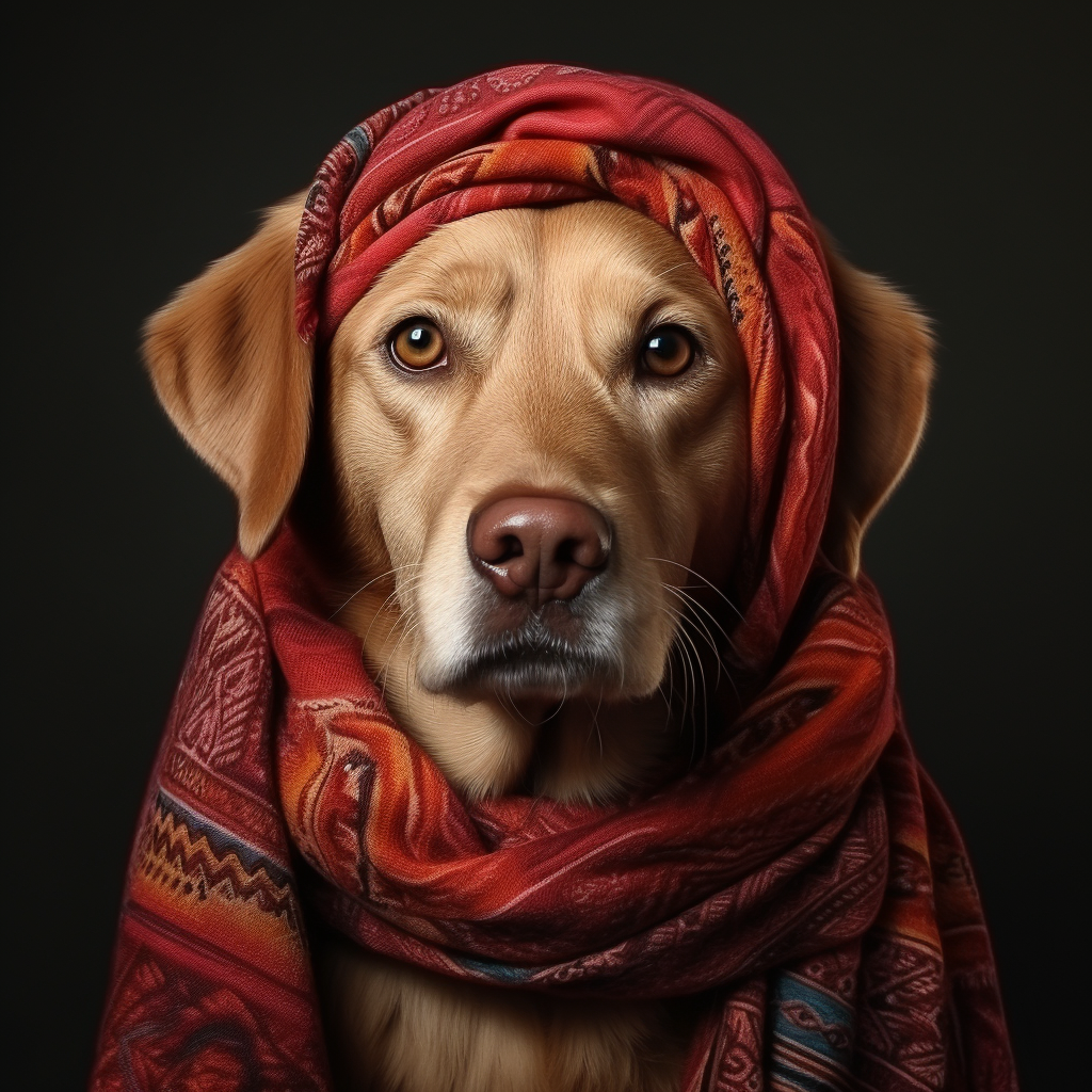 Cute labrador wearing a scarf