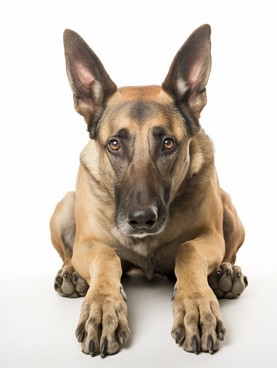 Large dog seated sideways