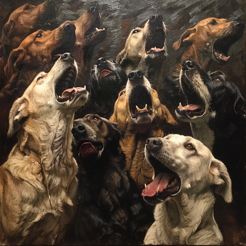 Group of howling dogs