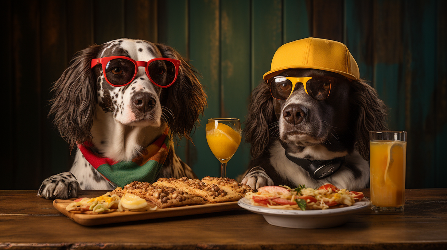 Dogs eating pizza California