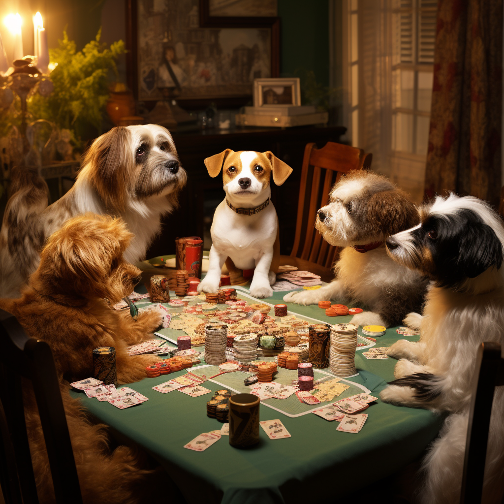 Dogs Playing Monopoly with Family