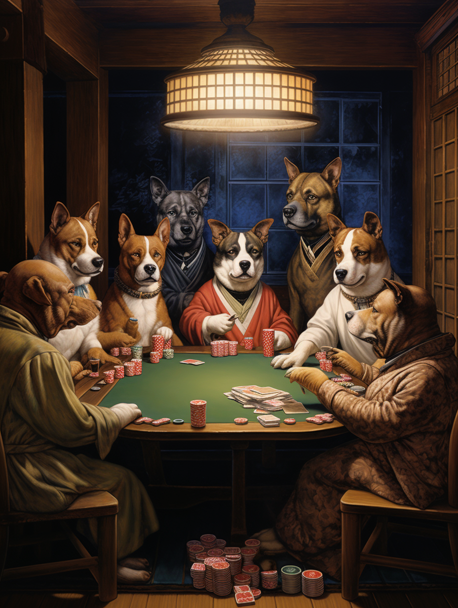 Dogs playing poker with cigars