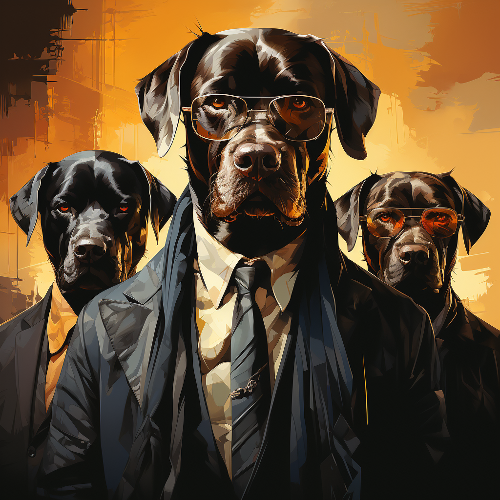 Minimalist vector illustration of dogs as mobsters