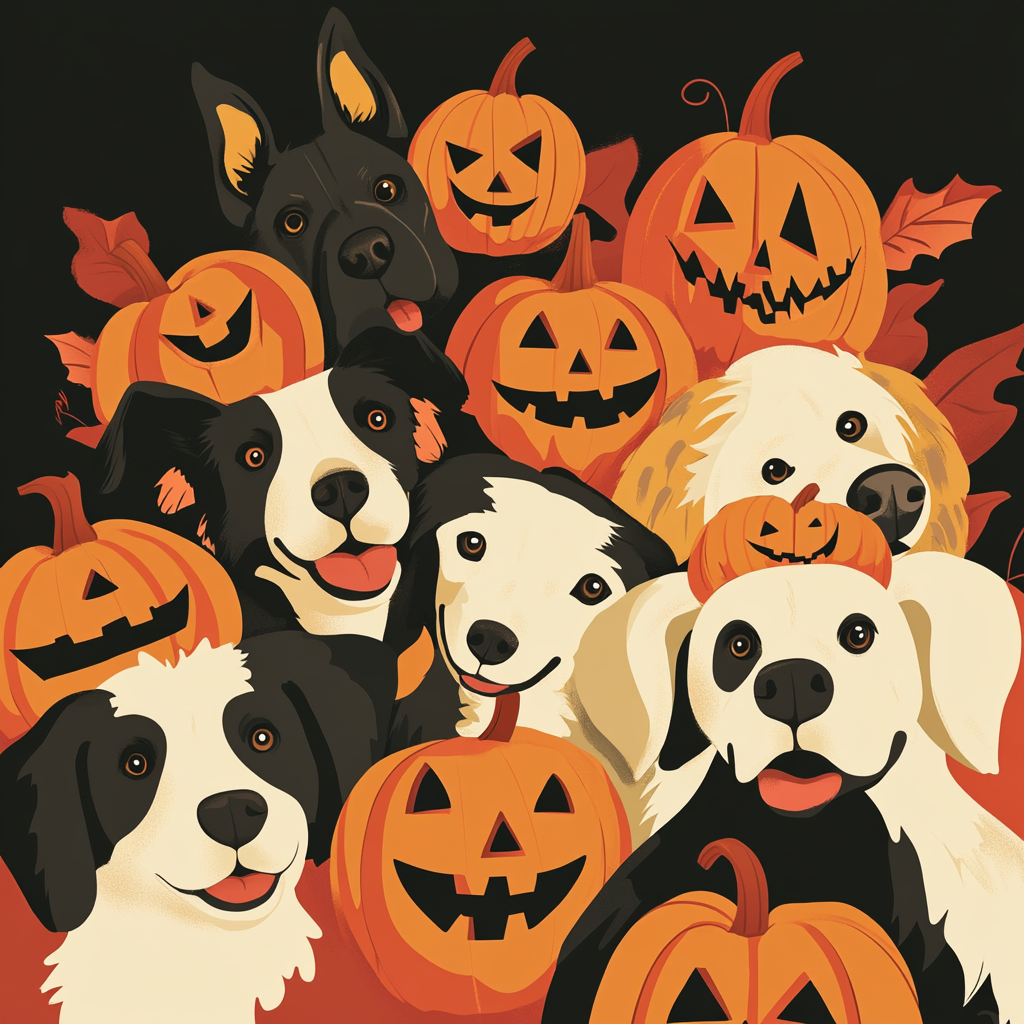 Dogs with Jack O Lantern Pumpkins