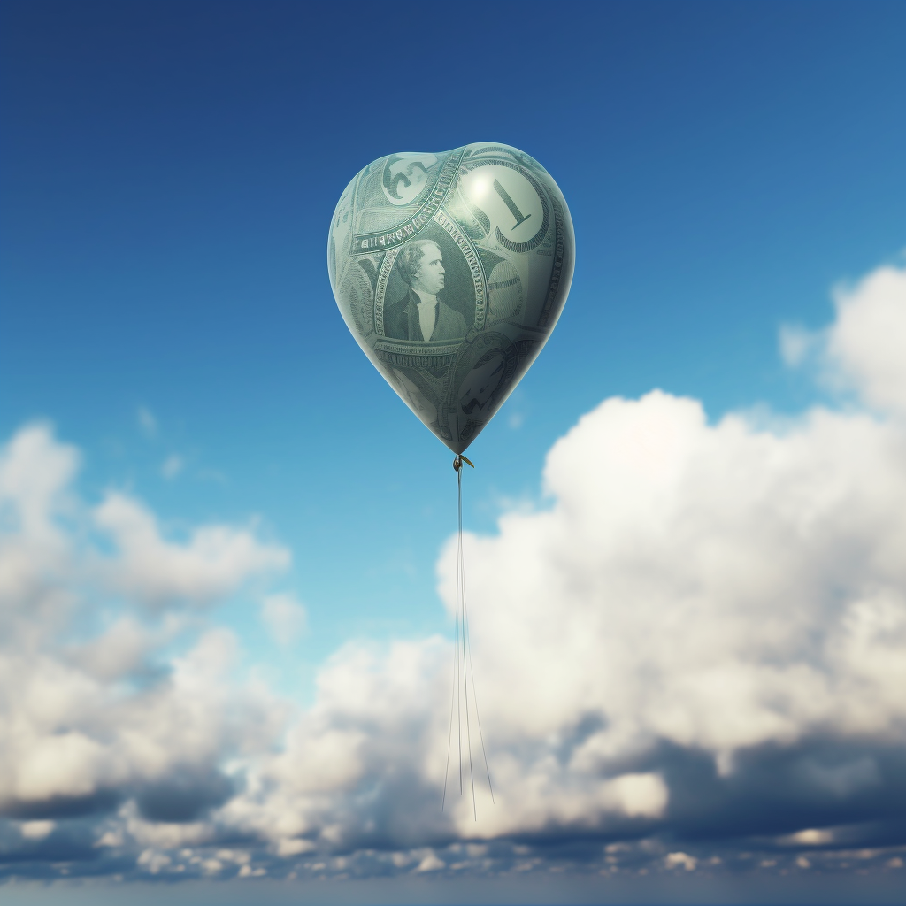 Photorealistic dollar balloon floating in the sky