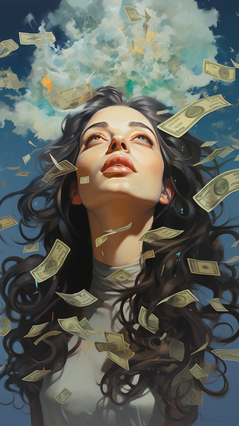 Woman with Dollar Eyes and Money in Mouth