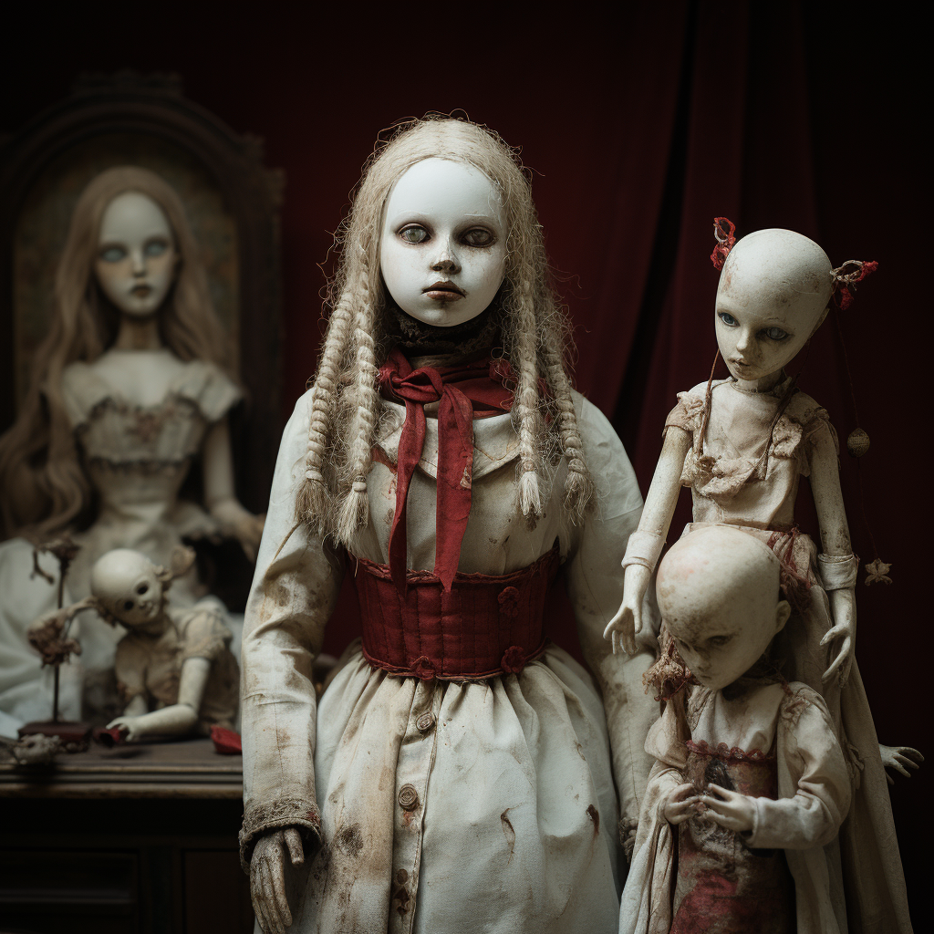 Beautiful antique dolls with red and white colors