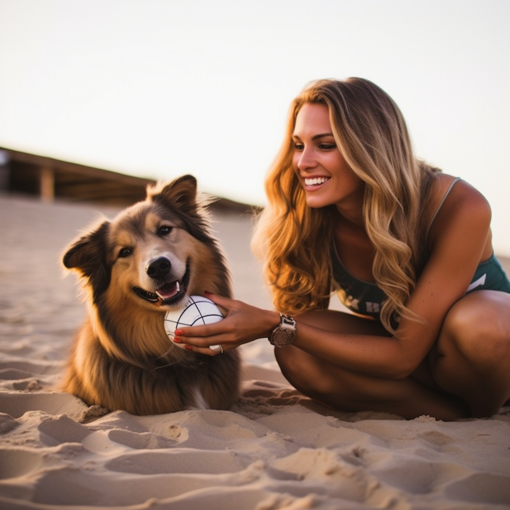 Dolphin and Human Best Friends Playing Beach Volleyball