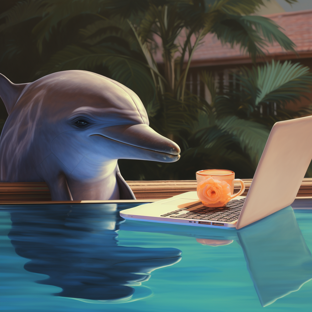 Dolphin enjoying pool time and tropical drink ?