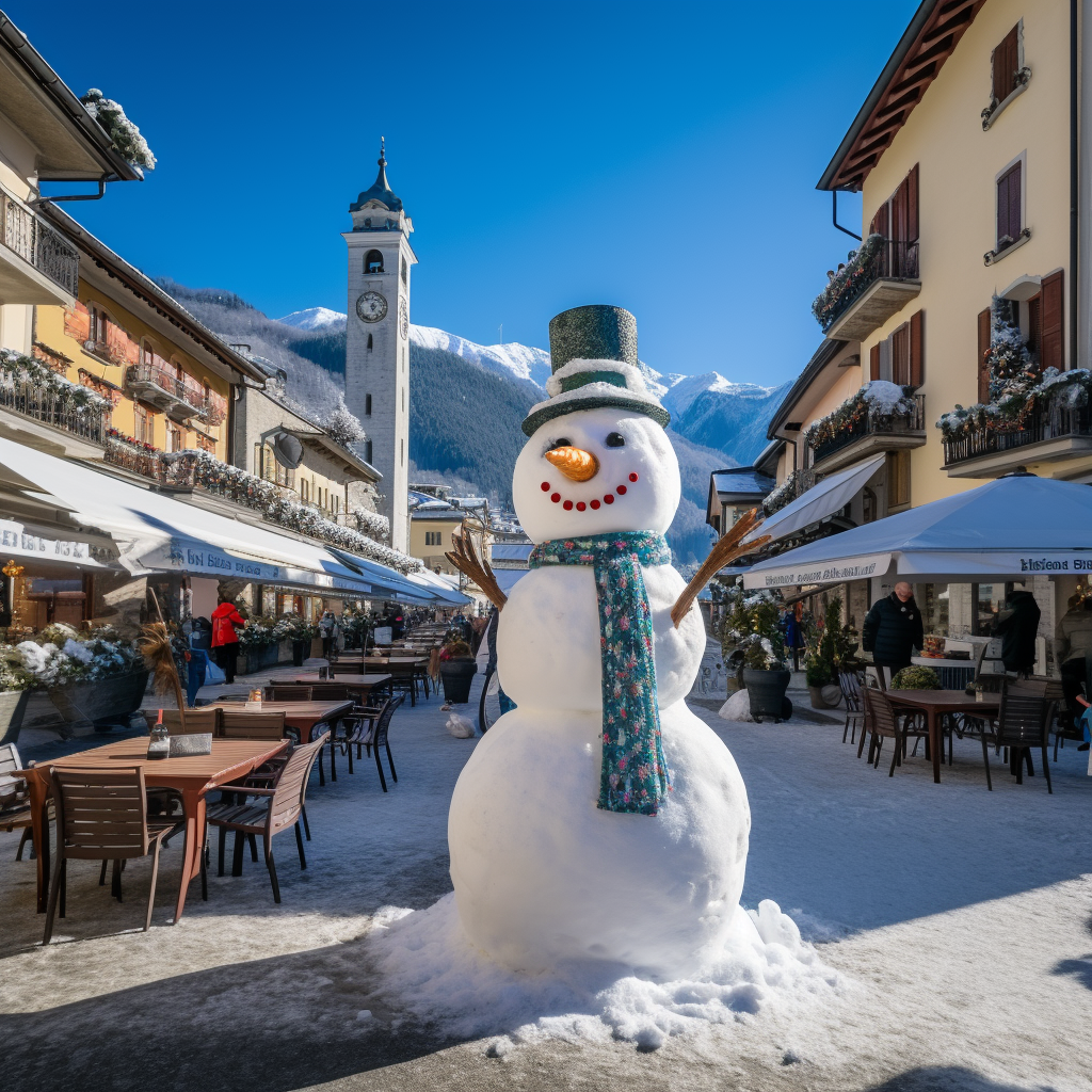 Snowman sculpture at Domodossola's market