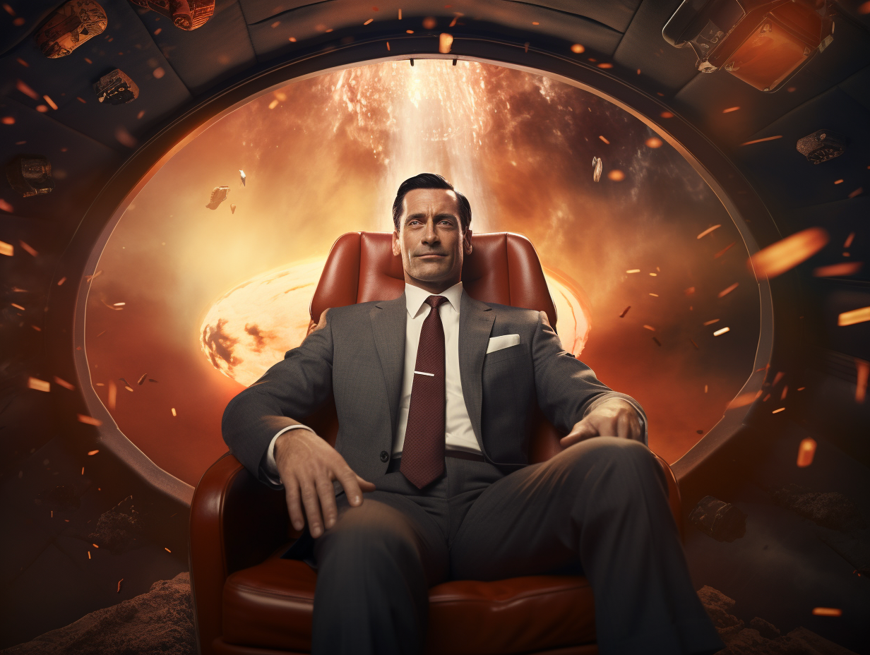 Don Draper floating in a spaceship