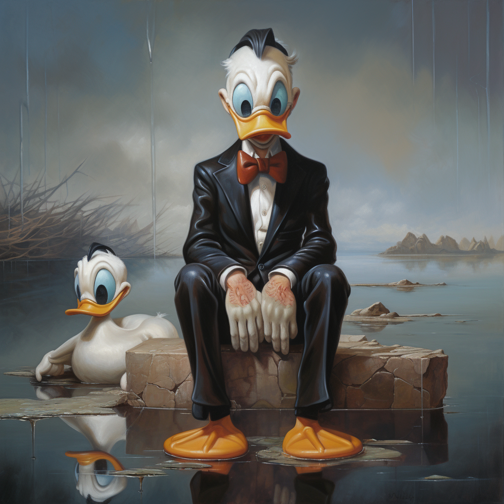 Sad Donald Duck in Surreal Juxtapositions