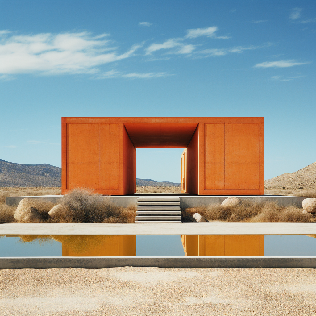 Unique cinematic photorealistic artwork by Donald Judd, Wes Anderson, and Tadao Ando