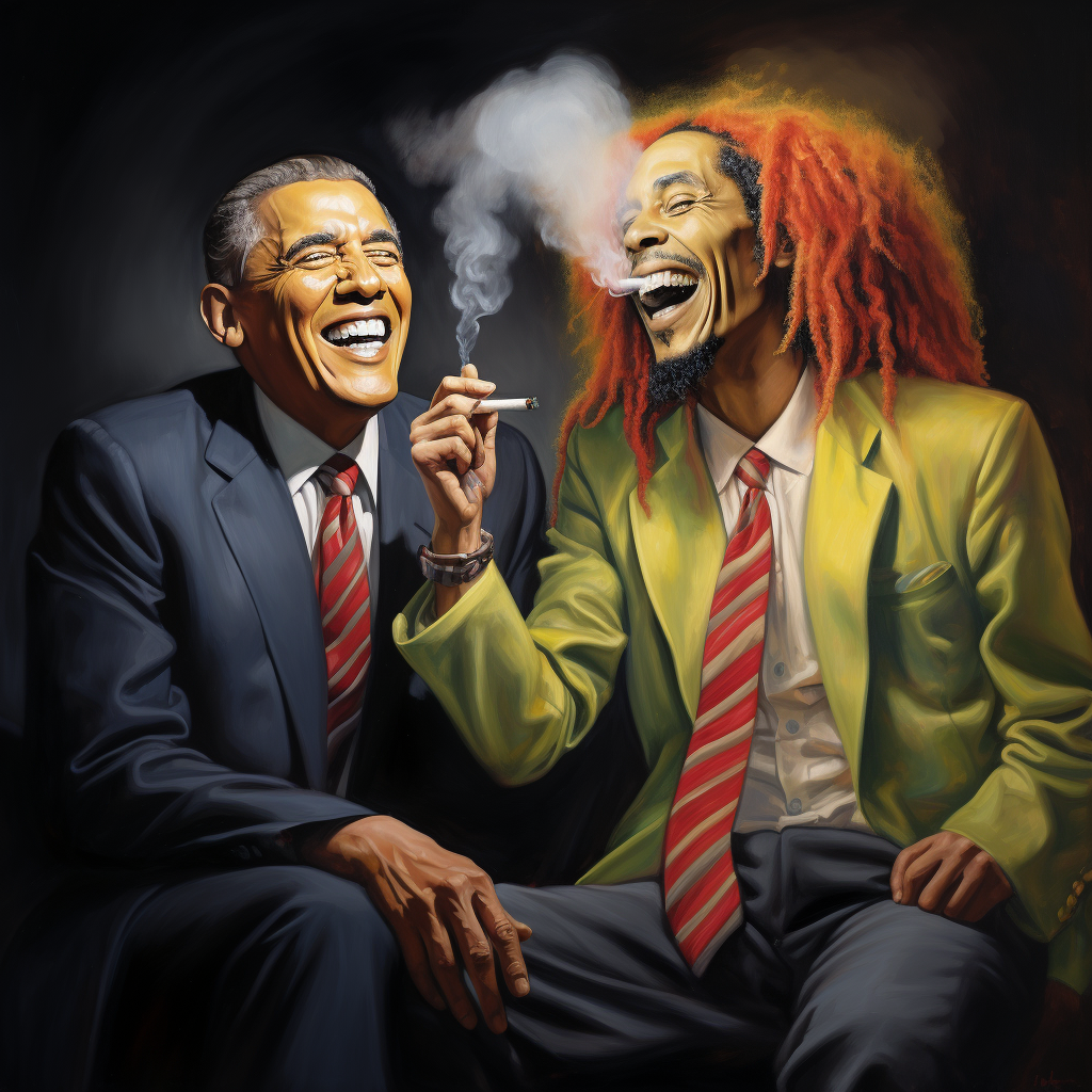 Donald Trump and Bob Marley smoking a joint