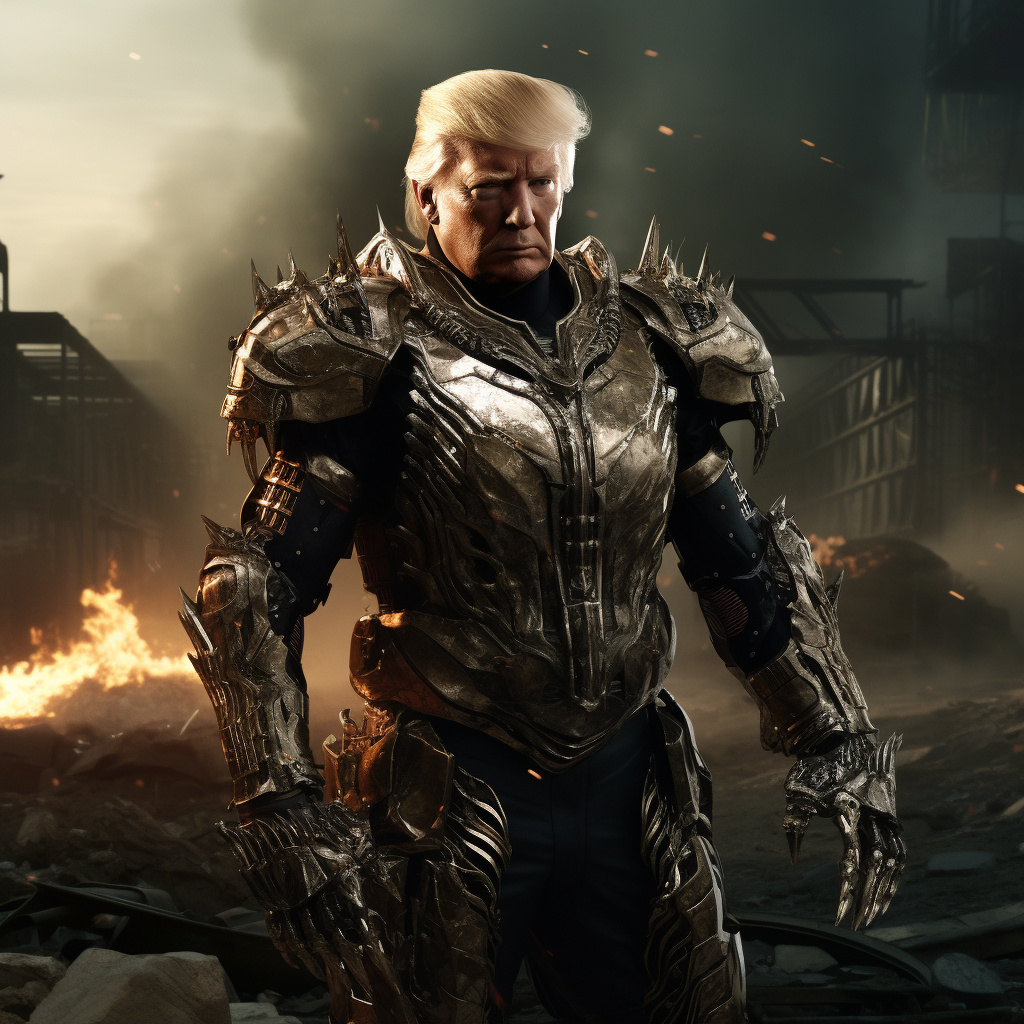 Donald Trump in Cyberpunk Diamond Armor with Axe Hands