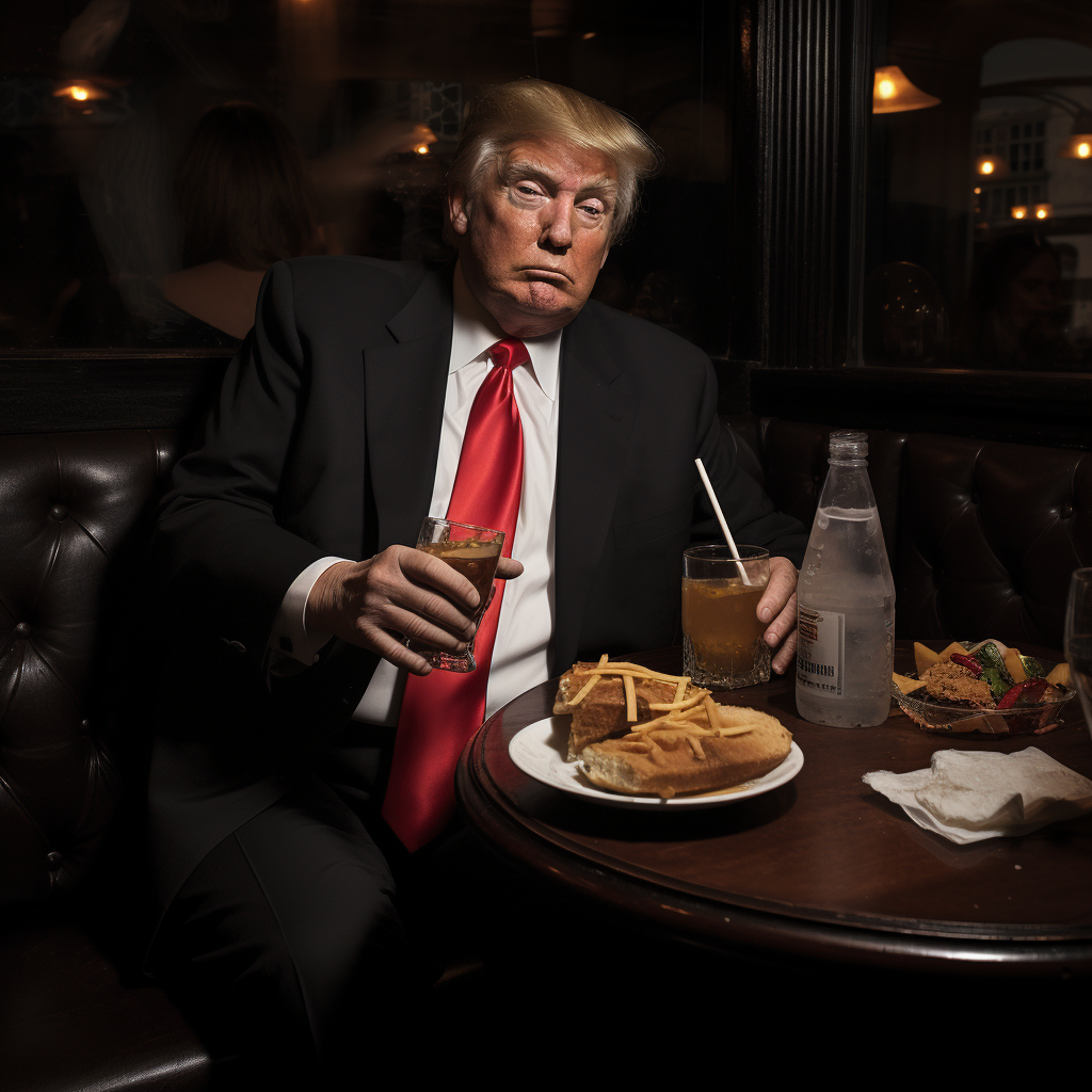 Donald Trump enjoying steak and diet coke