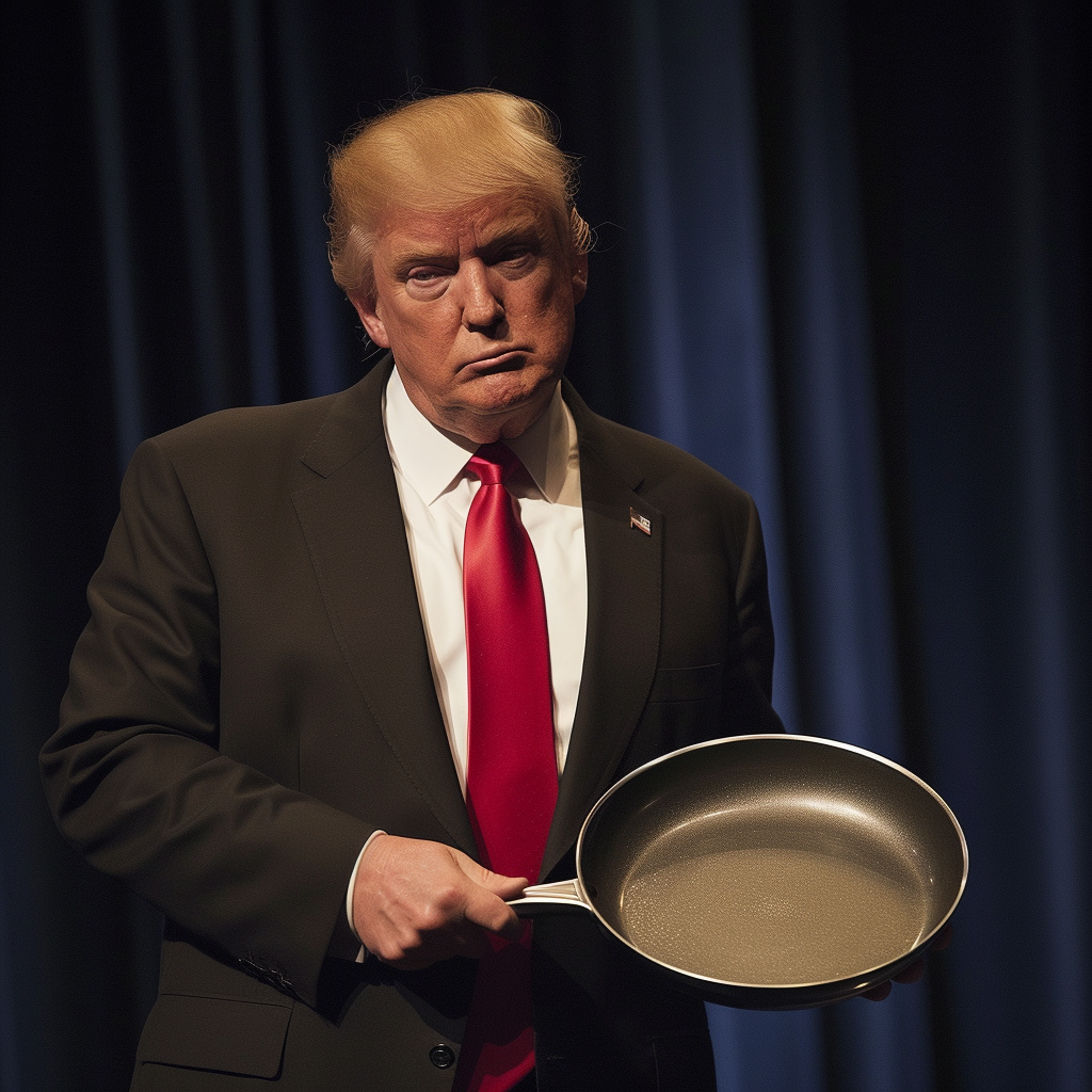 Donald Trump holding frying pan