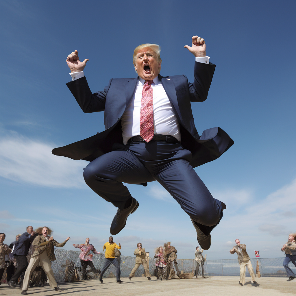 Donald Trump ecstatic in mid-air